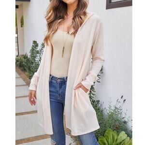 Perfect Peach Women Open Front Hooded Cardigan Sweater Size XL Light Peach NWOT